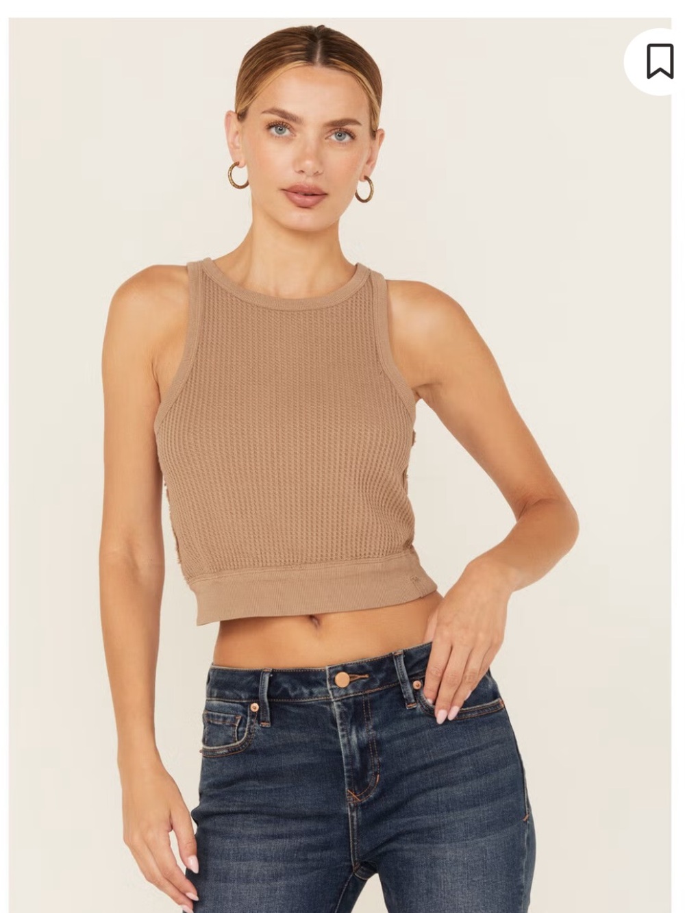 Free People Women's Cropped Waffle Vest Tank Top in Tan